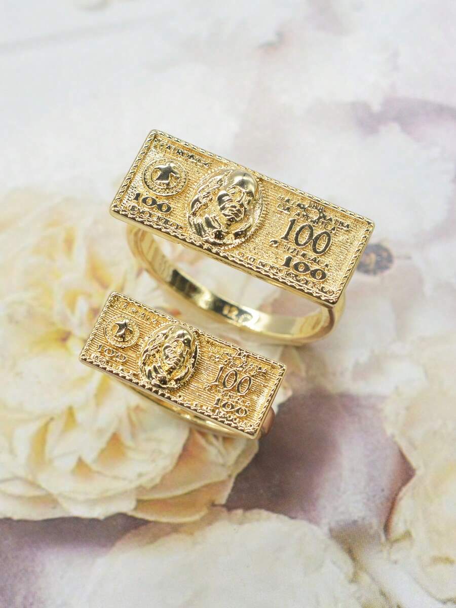 1枚时尚嘻哈美元钞票戒指，适合日常佩戴/派对/活动，男女皆宜，魅力朋克风格戒指，绝佳的圣诞节/万圣节/复活节礼物，送给男友/父亲的最佳选择 - 金色 - 查看 1