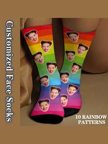 1 Pair Custom Face Rainbow Socks, Personalized Photo Gift - Style-1 - View 1