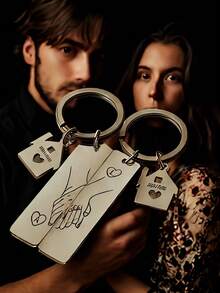 1 Pair Customized Creative Couple Keychain - Customizable Name And Date, Handshake And House Shaped Design, Stainless Steel Material, Couple Anniversary Gift, Housewarming, Christmas/Halloween, Valentine's Day - 1 Pair Heart Pendant, Customizable Text On Back (Men's Fashion Accessory), Women's Jewelry, Customized Keychain, Housewarming Gift - Multicolor - View 8