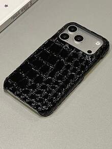 Luxury Crocodile Print Artificial Leather Phone Case Compatible With IPhone 17 ProMax 17Pro 17 16 15 14 13 Pro Max Stylish Protective Back Cover - Black - View 2
