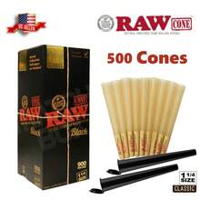 Authentic RAW Black 1 1/4 Size Pre-Rolled Cone 500 Pack Andamp; 2 Tubes - 如圖所示 - 查看 1