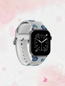 1pc Soft Elastic Breathable Blue Heart Eyes Pattern Watch Band, Replacement Strap For Apple Watch 38mm 40mm 41mm 45mm 44mm 42mm 49mm, Fashionable Casual Multi-Color Silicone Watch Band Compatible With Apple Watch Ultra Series, S10/SE/9/8/7/6/5/4/3/2/1 Smartwatch - Multicolor - View 3