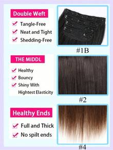 渐变金色直发夹式接发片 4 片/套 时尚灰色/灰色双层真人发接发片 自然黑棕色无缝贴合发片 夹式假发片，适合头发稀疏人群 - 彩色 - 查看 2