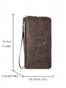 SHABILI 男士长款钱包拉链手拿包多卡位休闲大容量手机袋零钱包男士钱包腕包 - 咖啡棕 - 查看 5