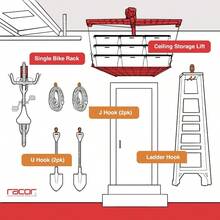 Racor - J1000 J-Hook organizador de almacenamiento de cochera paquete de 2 - plateado - Ver 8