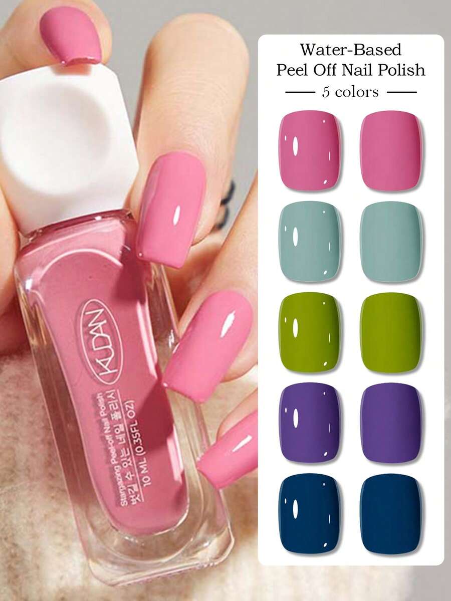 KUDAN Bộ 5 lọ sơn móng tay dạng nước màu hồng và xanh dương, mỗi lọ 10ml, không mùi, khô nhanh, không cần sấy, bền màu, thích hợp để trang trí móng tay hàng ngày, làm móng tại nhà và tại salon.
