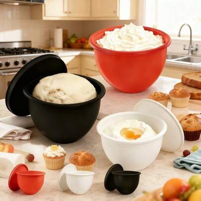 MixAid 硅胶内衬 适用于 4.5-5 夸脱倾斜式搅拌碗的硅胶内衬，带盖和两个内衬。