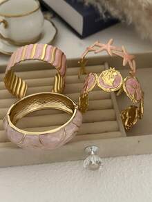 沙滩风粉色手链，层叠海星贝壳设计，女士手链 - 多色粉 - 查看 6