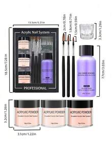 亚克力美甲套装，包含亚克力粉、亚克力液、指甲油亚克力粉、液体单体、美甲笔和亚克力美甲延长雕塑模具。 - 彩色 - 查看 6