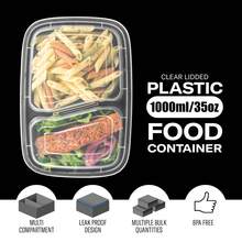 10/20/50个装可重复使用带盖双格餐盒，坚固防漏，适用于微波炉、冰箱、洗碗机，方便外带，黑色 - 黑色 - 查看 7