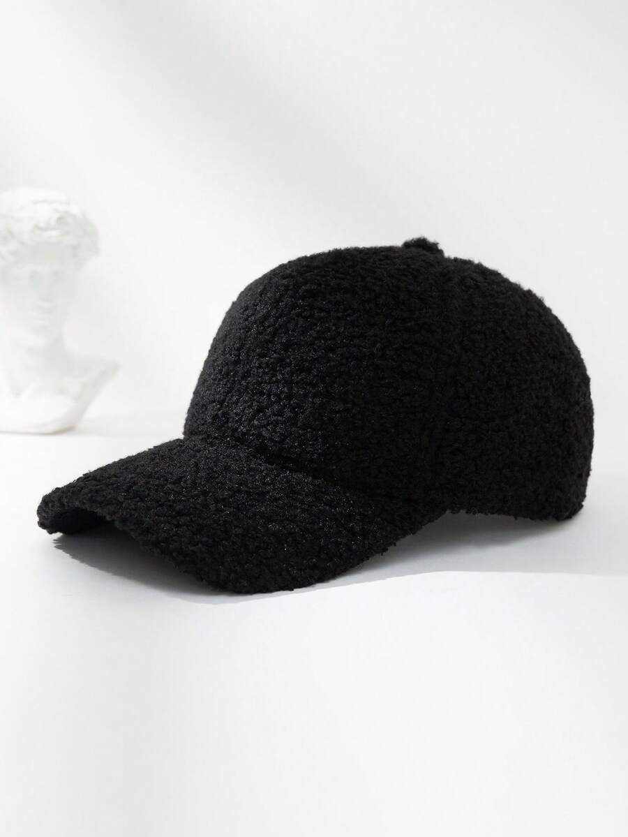 1 pièce Chapeau visière large en fausse fourrure de couleur unie, chaud pour femmes. Casquette de baseball polyvalente et pour les activités décontractées, les trajets et les sorties en automne/hiver - 1 pièce - Voir 1