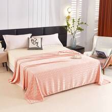 1pc Flannel (Polyester Fiber) V-Shaped Metallic Yarn Printed Fleece Blanket, Modern Solid Color Minimalist Style Suitable For Warm Travel, Office, Home Decor - Watermelon Pink - View 4