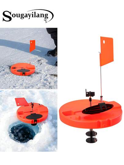 SOUGAYILANG 1 st. isfiskespets med orange stångflaggor/25 cm dubbel trip-bitvarnarflagga - isolerad frysskyddsbas, flagglås och tillbehörslåda för vinterfiske i sjöar med ishål