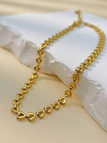 Nooxian 1pc Women's Anklet, Layered Style, Stainless Steel Heart Tassel Waterproof Beach Vacation Anklet, Daily Wear Jewelry Gift (Random Heart Bead Count) - Yellow Gold - View 2