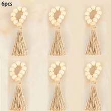 2/4/6/12pcs Vintage Handmade Woven Wooden Bead&Tasseled Napkin Rings,European Style Elegant Table Decor,Suitable For Wedding Party Decoration,Valentine's Day And Daily Decoration - Multicolor - View 12