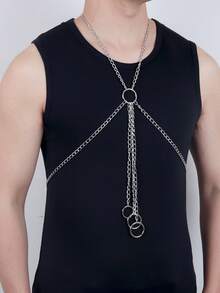 1pc Punk Gothic Geometric Pattern Aluminum Alloy Men Chain Suspenders, Holiday Costume Gift - Silver - View 5