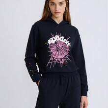Men Women Hip Hop Spider Web Print Hoodies Sweatshirt Pants Autumn Gothic Punk Long Sleeve Loose Hooded Oversized Pullover Tops  Spring/Fall    Regular Fit    Drawstring  Pocket  Rib-Knit    Halloween - Black - View 3