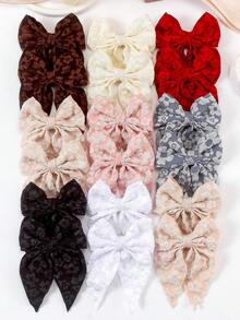 8 chiếc kẹp tóc bằng vải jacquard màu trơn cổ điển, hình nơ, hoa, đuôi, phụ kiện tóc dễ thương kiểu học sinh cho bé gái, phù hợp cho sử dụng hàng ngày và dự tiệc, mùa thu/đông. - Nhiều màu - Xem 2
