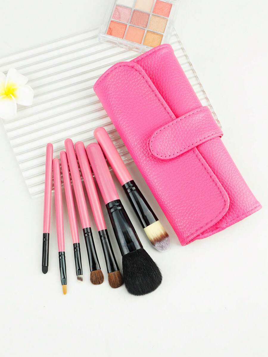 7pcs Makeup Brush Set With Pouch, Cosmetic Tools Include Eye Shadow, Eyebrow, Powder, Blush, Eye, Detail Brushes, Beginner Friendly Portable Set - Multicolor - View 1