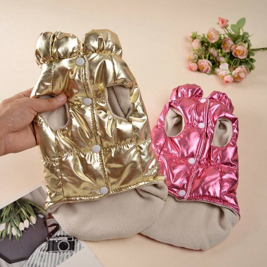 秋冬季宠物服装反光金箔高领狗外套，保暖舒适的贵宾犬背心，防水加绒内衬，高端宠物外套 - 彩色 - 查看 1