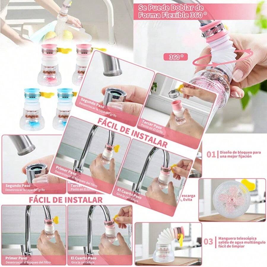 swfgg5 Piezas Filtro de Agua de Boquilla de Grifo Giratorio de 360 ° Rociador de Filtro Dispositivo de Ahorro de Agua Boca de Silicona Interfaz Universal Accesorios de Grifo de Ducha Presurizadoseg - como en la foto - Ver 1