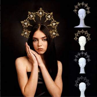 Gyllene Lolita Halo-hårband (legeringsmaterial), snyggt och vackert svart gotiskt håraccessoar med diamanter, lämpligt för bröllop, fester, fotograferingar och cosplay