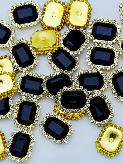 50pcs/Pack Black Rectangular Rhinestone Buttons, Flat Bottom, 4-Hole For Sewing Fabric, DIY Clothing Accessories (10x14mm)