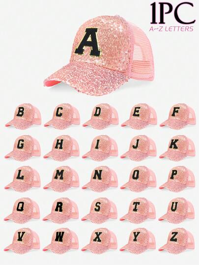 1pc Adult Glamorous Rhinestone 26 Letter Sequin Truck Cap, Fashionable Versatile Sun Hat For Women, Suitable For Spring/Summer Outdoor Daily Wear And As Birthday/Holiday Gift