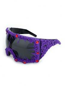 1 Pcs Fashionable Dark Style Decorative Glasses With A Niche Design And Exaggerated Personality, Suitable For Parties And Daily Wear - Black Frame, Gray Lens, Lacquer, Red Eye - View 11