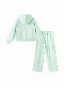 Bộ đồ dệt kim cho bé gái, chất liệu mềm mại, thoải mái khi mặc thường ngày. - hồng xanh - Xem 3