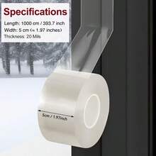 1卷防风胶带，强力透明单面胶带，亚克力材质，可自由裁剪，解决门窗漏风、隔音、防尘、隔热、防虫等问题。适用于门窗框、玻璃、桌面、缝隙等处，粘性强，移除后不留残胶。