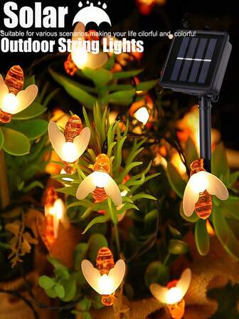1pc Solar Fairy Lights For Outdoor Garden, LED Cute Bee Solar String Lights Outdoor/Indoor 20 LED 50 LED 100LED IP65 Waterproof Solar Lights For Outside 8 Modes Bee Lights For Garden Patio Balcony Wedding Party Window Yard Tree Camping Tents Decor