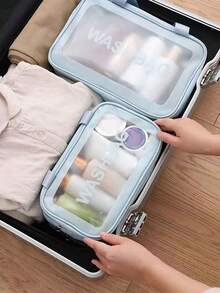 1pc Multi-Functional Travel Makeup Bag, Large Capacity Makeup Organizer Bag, Portable Cosmetic Storage Pouch For Brushes, Perfume, Toiletries, Pens, Eyeshadow, Sanitary Pads, Lipstick, Skincare, Electronics, Great Gift For Christmas, Valentine's Day, Mom, Friends, Teachers