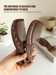 半把檀木雕花细齿梳，精美龙凤吉祥寓意梳子，防静电经络按摩发刷，适合作为礼物赠送亲朋好友。 - 彩色 - 查看 6