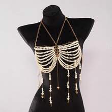 Elegant And Sexy Pearl Beaded Bust Chain Tassel Halter Tank Top Body Jewelry Bikini Beach Accessory Bikini Chain Pearl Bra, Holiday Gift - trắng - Xem 11