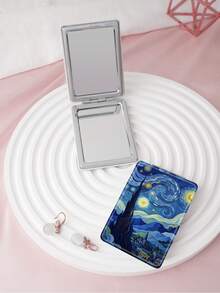 1 Stück Vintage Ölgemälde Stil Van Gogh Serie tragbarer Kospiegel, faltbar leicht kompakt praktisch Handhandspiegel, strapazierfähiges PU-Ledertasche, vielseitig für alle, rechteckiger Taschenspiegel mit Vintage Ölgemälde Elementen Design, zarte Faltstruktur, kratzfest und zuverlässig, leicht mitzunehmen, 180° doppelseitiger Klappspiegel, multifunktional - Verschiedenfarbig - Übersicht 3