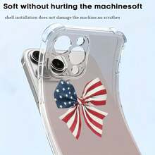 Funda con diseño de lazo con la bandera estadounidense, compatible con iPhone 16, 15, 14 Pro Max, 13, 12, 11, XR y XS Plus. Fabricada en silicona TPU, ofrece protección contra golpes y caídas, además de una excelente sensación al tacto. Es el regalo ideal para familiares, amigos y seres queridos. - transparente - Ver 5