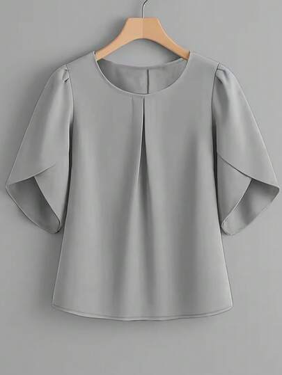 OrangeAC 女士纯色时尚优雅露胸短袖衬衫，春夏新品，休闲日常上衣