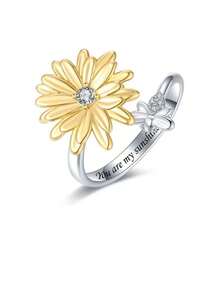 1pc Anti-Anxiety Rotatable Minimalist Flower Ring For Women, Anti-Stress Wedding Band - Silver - View 8