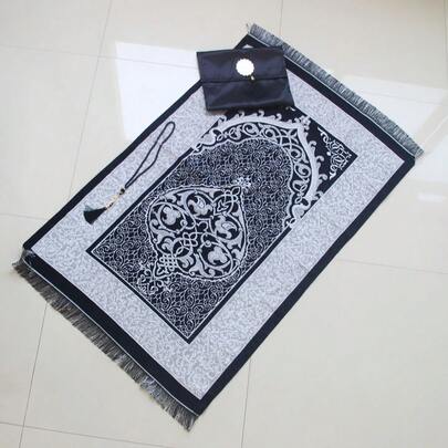 1 st 70 cm * 110 cm bönematta, med rosenkrans och bärväska, lämplig present till Ramadan män och kvinnor, Mubarak islamisk presentask, mjuk islamisk bönematta, för Ramadan, Eid, Hajj, resor