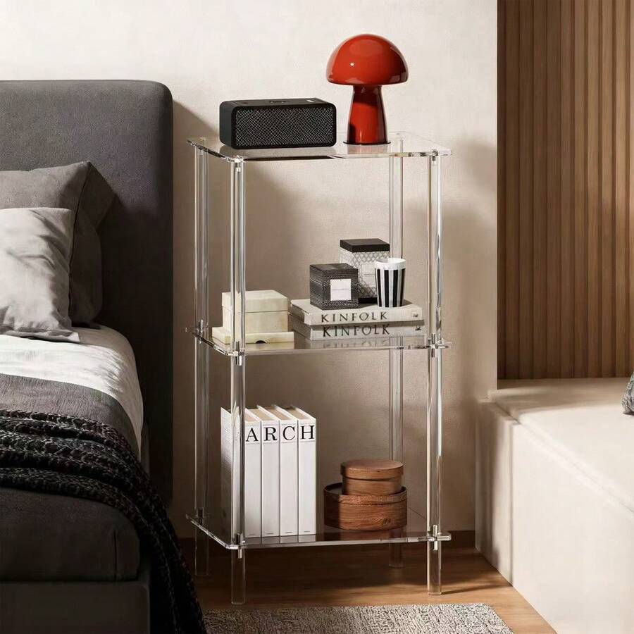 3-Tier Acrylic Family Cozy Sofa Side Table, Minimalist Bedside Table, Transparent Nightstand For Bedroom, Modern Home Living Room Coffee Table