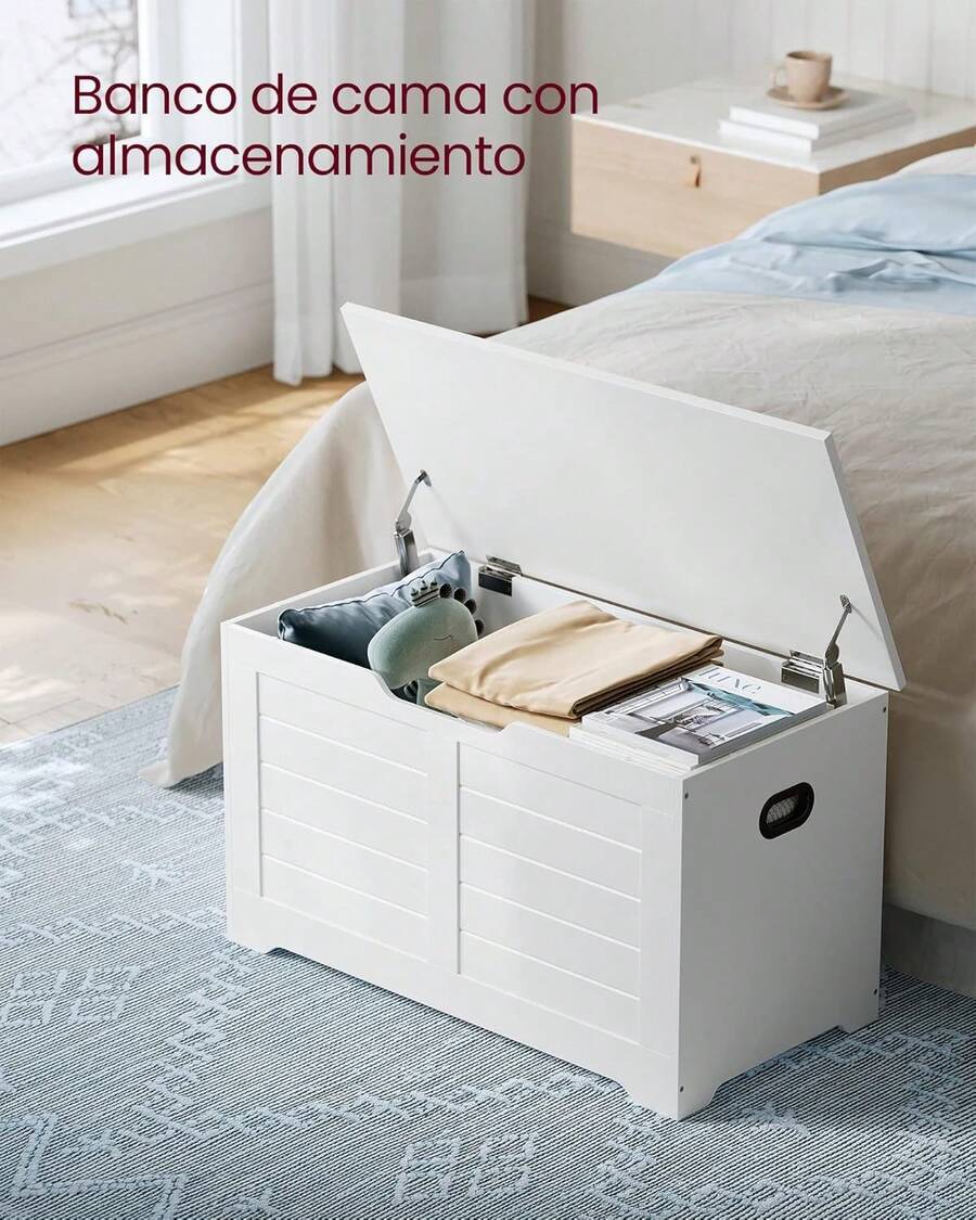 VASAGLE Banco Zapatero, Mueble de Zapatos, 2 Bisagras de , 40 x 80 x, Pasillo, Dormitorio, Salón, Blanco Nube MLSB063T14 - Blanco Nube - Ver 1