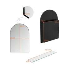 Elegante mobiletto con specchio ad arco, mobiletto per medicinali incassato, mobiletto da parete con cornice in metallo, specchio e ripiani regolabili, mobiletto con specchio con spazio per bagno, soggiorno e camera da letto, nero - nero - Visualizzare 2