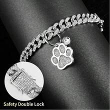 1pc Luxury Cuban Link Pet Dog Necklace, Inlaid With Shiny Rhinestones, 12mm Wide With Cat Paw Pendant, Small/Medium/Large Cat & Dog Hip Hop Collar Accessory, Suitable For Daily Wear Or Holidays - Multicolor - View 9