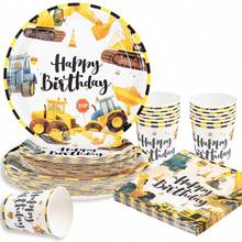 7/9 Inch Excavator Happy Birthday Disposable Party Plates, Includes Disposable Paper Plates, Cups, Napkins, Suitable For Wedding, Engagement, Birthday Party Tableware - Multicolor - View 3