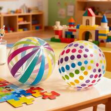 1pc Striped Transparent Inflatable Ball, PVC Polka Dot Transparent Ball, Colorful Spotted Striped Print Inflatable Toy Ball, Home Party Game Props, Pool Party Decor, Gift - Multicolor - View 10