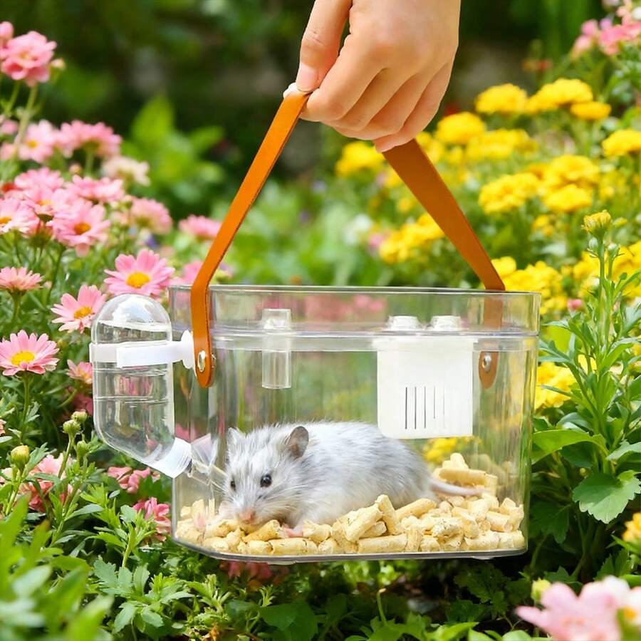 1 Set High Transparency Super Clear Breathable Bird Hamster Cage, Portable Travel Cage With Water Bottle And Care Strap, Panoramic Travel Bag, Small Pet Cage Suitable For Parakeets, Fancy Hamsters, Canaries And Other Small Animals And Birds