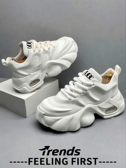 (Size Up, Order One Size Down) Sneakers, New 2026 Autumn/Winter Casual Comfortable Fashion Metal Buckle Air Cushion Shock Absorbing High Heel Increase Height Thick Sole Casual Shoes, Chunky Sneakers, Punk Style Niche Design Korean Running Shoes, All Season Sports Fashion Men's Shoes, Minimalist Sneakers, Youth College British Style European Party Shoes, Christmas Shoes