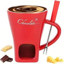 1pc Ceramic Cheese Fondue Set, Chocolate Melting Pot, Chocolate Fondue Set, Chocolate Warmer, Chocolate Melting Oven, Chocolate Melting Cup, Chocolate Cheese Fondue Set With Forks, Essential For Cooking And Dining, Ideal For Family Gatherings, Birthdays And Weddings - Multicolor - View 12