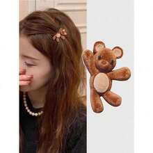 1Pc Cute Little Bear Hair Clip, Velvet Hair Clip, Women's New Style, Side Notch Clip, Girl's Heartbreak Hair Clip, Versatile Hair Clip Hair Accessory, Claw Clips, Hair Claws, Clips For Hair, Hair Slide, Hair Barrettes, School Stuff - 彩色 - 查看 7